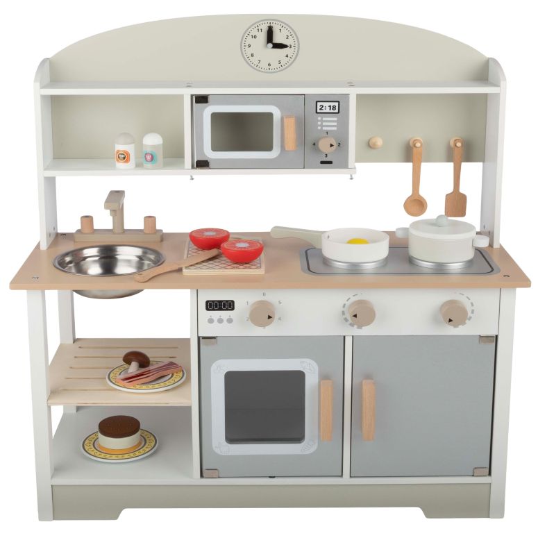 キッチン おままごと 台所 Hey! Play! Kids Kitchen Playset - Play Kitchen with Toy Microwave, Sink, Stovetop, Roaster, Utensils and Play Food - Wooden Play Kitchen for Toddlers 【並行輸入品】