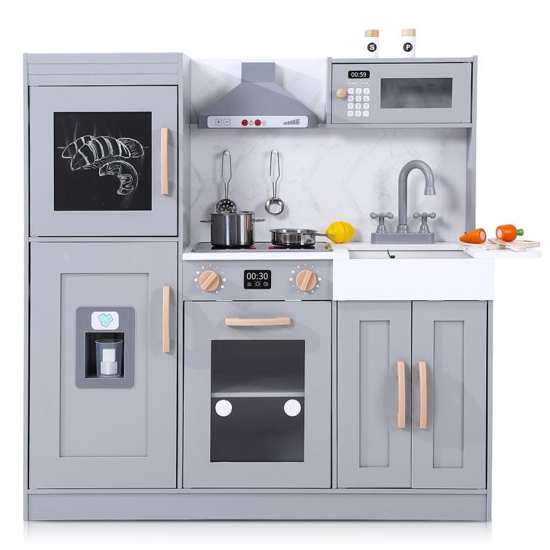 キッチン おままごと 台所 GarveeLife Wooden Play Kitchen, Kids Kitchen Playset with Microwave, Oven, Sink, Real Lights & Sounds,Wooden Chef Pretend Play Set for Boys and Girls 【並行輸入品】