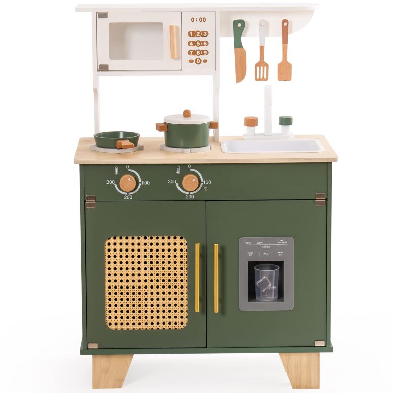 キッチン おままごと 台所 ROBUD Kids Kitchen Playset, Vintage Wooden Play Kitchen with Ice Dispenser, Pretend Toddlers Kitchen Toy with Accessories, Baby Gift for Ages 3 4 5 6 7 8 【並行輸入品】
