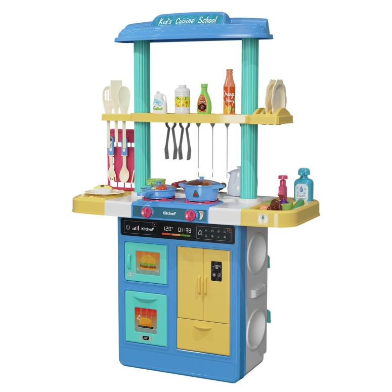 キッチン おままごと 台所 TEMI Kids Kitchen playset & 60 Pcs Toy Accessories Set, Kids Kitchen Toys & Grill Playset, Play Kitchen w/ Real Sounds and Light, Pretend Play Set for Toddlers, Kids, Girls & Boys (Blue) 【並行輸入品】
