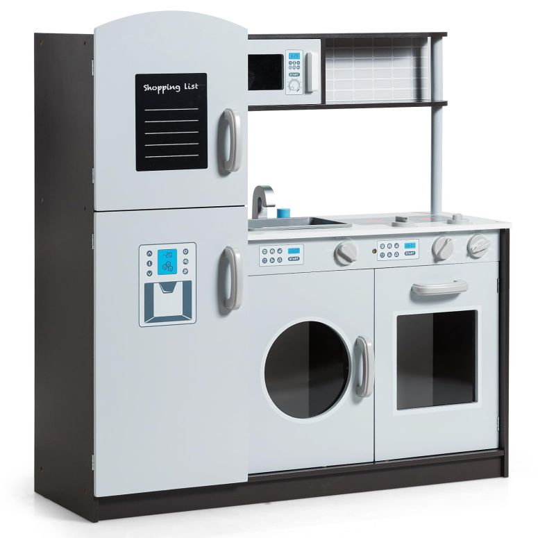 キッチン おままごと 台所 Costzon Kids Kitchen Playset, Wooden Pretend Play Toy Set with Realistic Sound, Microwave, Oven, Washing Machine, Refrigerator, Sink, Play Kitchen for Toddlers, Gift for Boys Girls Age 3+ 【並行輸入品】