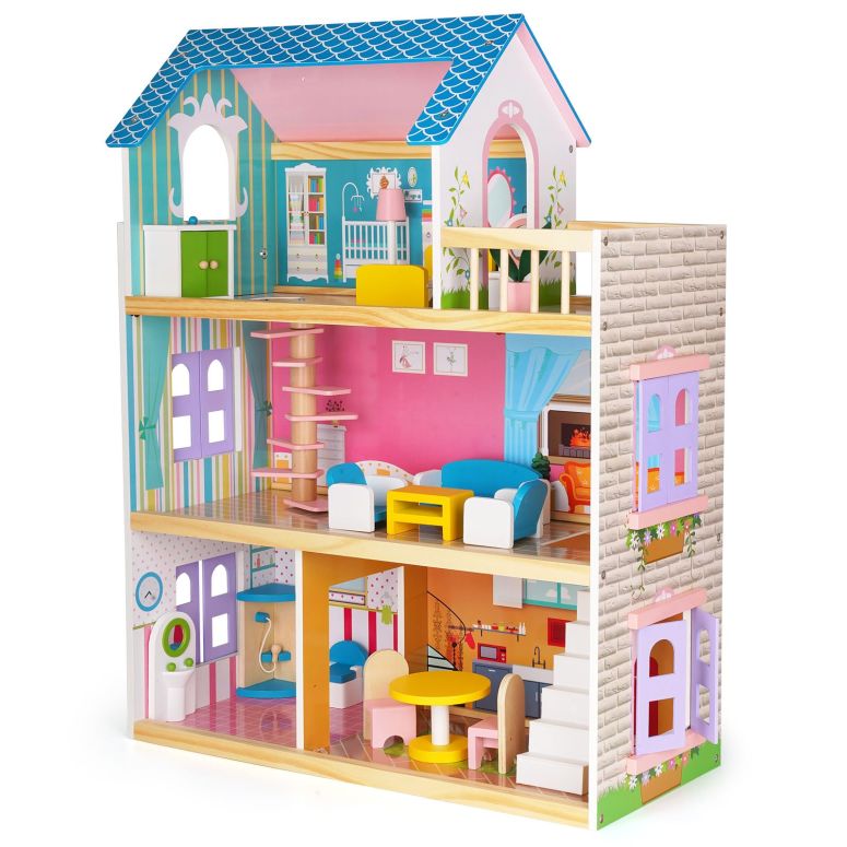 キッチン おままごと 台所 Wooden Dollhouse for Girls Wooden Doll House with Furniture&Accessories, Modern Dollhouse Playset with Wooden Stairs DIY Pretend House Pretend Play Toys Gift for Girl 【並行輸入品】