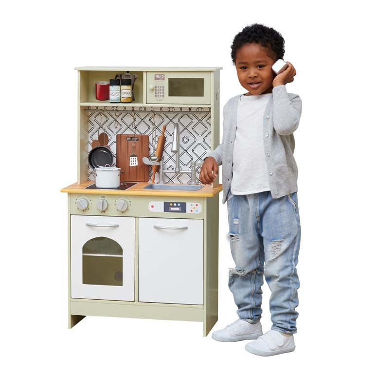 キッチン おままごと 台所 Teamson Kids - Little Chef Boston Modern Play Kitchen - Olive Green/White 22.25 x 12 x 37.5 inches 【並行輸入品】