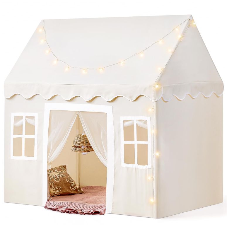 プレイハウス ままごと 子供 キッズ Tiny Land Play Tent with Padded Mat & LED Lights, Kids Tent, Playhouse for Kids, Indoor Bed Tent for Toddler, Toys for 3,4,5,6-Year-Old Girls, Neutral Color Play Room Furniture 【並行輸入品】