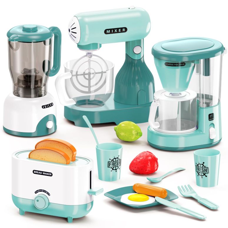 キッチン おままごと 台所 BRIGPICIOUS Kids Play Kitchen Accessories Toys Set, Pretend Play Kitchen Appliances Kit - Blender, Coffee Maker, Mixer, Toasters with Light & Sound, Playhouse Role Play Toy Gift for Girl Ages 3 4 5 6 【並行輸入品】