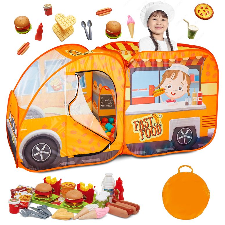 プレイハウス ままごと 子供 キッズ Kiddzery Food Truck Play Tent - 54 Pc. Food Set Pop Up Playhouse - Pretend Play Toys for Toddlers - Ball Pit Playset - Indoor & Outdoor Toy Tents for Kids - Trucks for Boys & Girls 【並行輸入品】