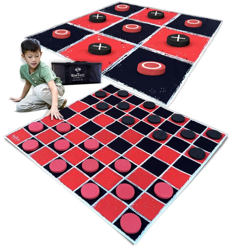 ゲーム パーティ 楽しめる Swooc Games? - 2-in-1 Vintage Giant Checkers & Tic Tac Toe Game W/Mat (4ft x 4ft) - 100% Machine-Washable Canvas - Giant Outdoor Games for Kids - Yard Game for Kids - Jumbo Lawn Set - Large Checkers 【並行輸入品】｜MJ-MARKET
