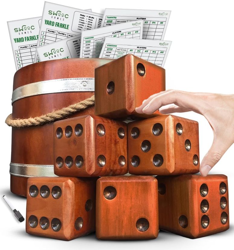 ゲーム パーティ 楽しめる SWOOC Games - Yardzee, Farkle & 20+ Giant Dice Games (All Weather) with Wood Bucket, 5 Scorecards & Marker - Yard Dice Outdoor Game - Large Dice Jumbo - Giant Yard Games - Outside Games - Lawn Games 【並行輸入品】