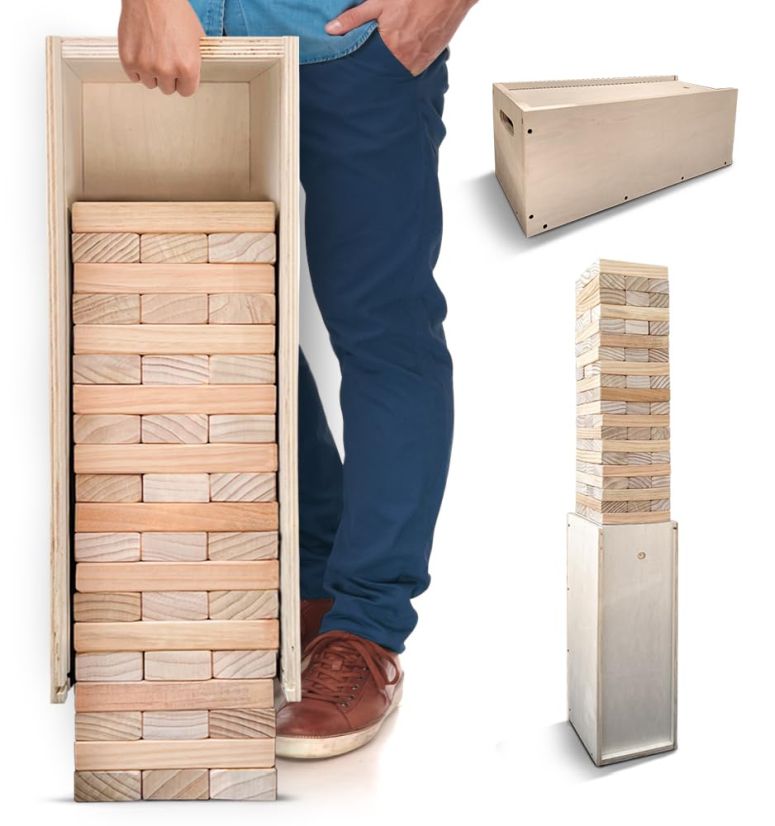ゲーム パーティ 楽しめる SWOOC Games? - Giant Tower Game with 3-in-1 Straightener, Table & Storage Box - 90% Faster Set Up with Transforming Box & Straightener - Starts at 2-4ft - Grows to Over 6ft - Large Outdoor Yard Games 【並行輸入品】