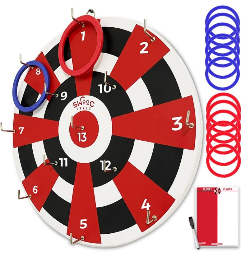 ゲーム パーティ 楽しめる SWOOC Games ? Hook Darts Ring Toss Game ? Wood Board & Soft Rings ? 20+ Games Included for Kids & Adults ? Wall Mounted Ring and Hook ? Indoor & Outdoor Wall Decor for Game Room, Patio, Garage, Yard 【並行輸入品】｜MJ-MARKET