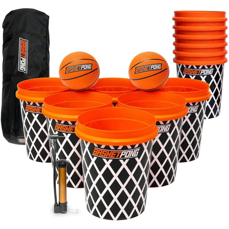 ゲーム パーティ 楽しめる BasketPong Giant Yard Pong and Basketball Game with 12 Buckets, 2 Balls, Carrying Bag, and Air Pump ? Outdoor Game for Lawn, Backyard, Beach, and Parties 【並行輸入品】