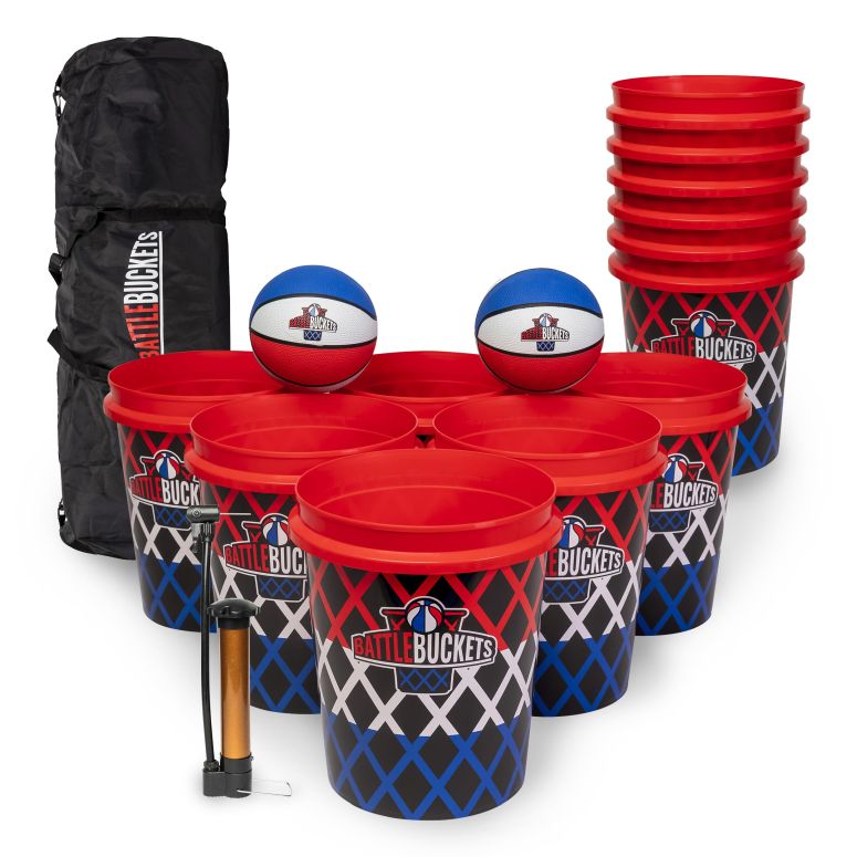 ゲーム パーティ 楽しめる Battle Buckets ? Giant Yard Pong and Basketball Game with 12 Buckets, 2 Balls, Carrying Bag, and Air Pump ? Outdoor Game for Lawn, Backyard, Beach, and Parties 【並行輸入品】|MJ-MARKET