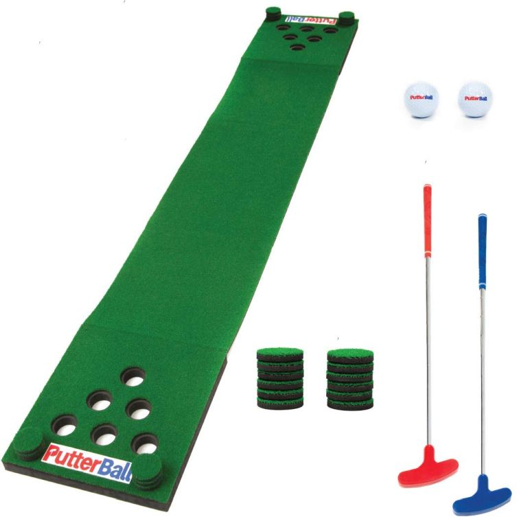 ゲーム パーティ 楽しめる PutterBall Original Golf Pong Game Set ? Backyard 12 ft Putting Green Golf Mat with 2 Putters, 2 Balls & Hole Covers ? Ultimate Party Game for Home, Office, Beach, Indoor & Outdoor - Gifts for Family 【並行輸入品】