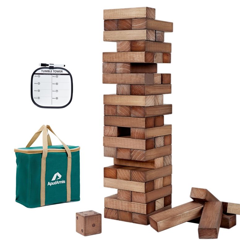 力くらべ 寄り合い 楽しめる ApudArmis 54 PCS Tumble Timber Set Stack to 3FT, Pine Wooden Tumble Tower Game with Dice and Scoreboard Set - Classic Block Stacking Board Game for Teens Children Teenagers (Brown) 【並行輸入品】 ファミリートイ・ゲーム-チェス