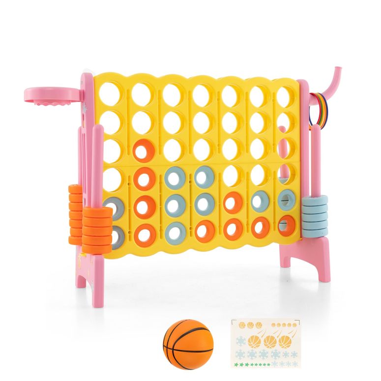 ゲーム パーティ 楽しめる KOTEK Giant 4-in-a-Row Game, Jumbo 4-to-Score Family Game w/Quick-Release Sliders, 42 Rings, Ring Toss & Basketball Hoop, Connect Yard Game Outdoor for Kids & Adults (without Carrying Bag, Pink) 【並行輸入品】|MJ-MARKET