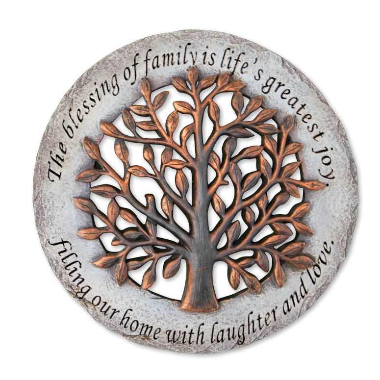 敷石 飛び石 庭園 洋風 庭 Roman Exclusive Terrace Garden Stone with a Tree and Verse, 12.2-Inch, 2-Tone Dolomite/Resin 【並行輸入品】