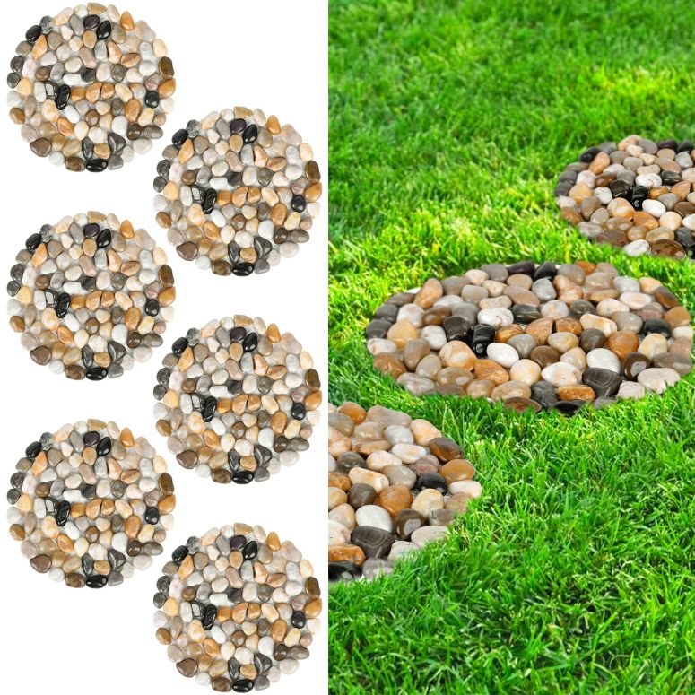 敷石 飛び石 庭園 洋風 庭 River Rock Stepping Stones Outdoor for Garden Walkway, 10 inch Diameter 6 Pcs Round Shape Paver Step Stones Polished Pebble River Stone Mat for Yard Lawn Patio Pathway Walk Way - Multi-Color 【並行輸入品】