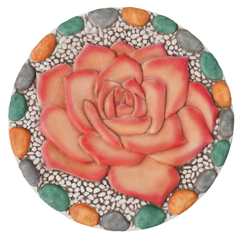 敷石 飛び石 庭園 洋風 庭 Decorative Rose Garden Stepping Stone - Stepping Stones Outdoor with Colorful Pebble Border, 10x10 inches 【並行輸入品】