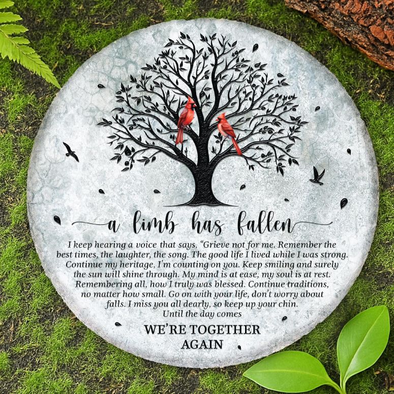 敷石 飛び石 庭園 洋風 庭 8'' Memorial Garden Stone with Acrylic Stand & Sunflower Sympathy Card, Bereavement Gift for Loss of Loved One Outside, Weatherproof Grave Markers for Cemetery, Cardinal A Limb Has Fallen Plaque HS8-8 【並行輸入品】