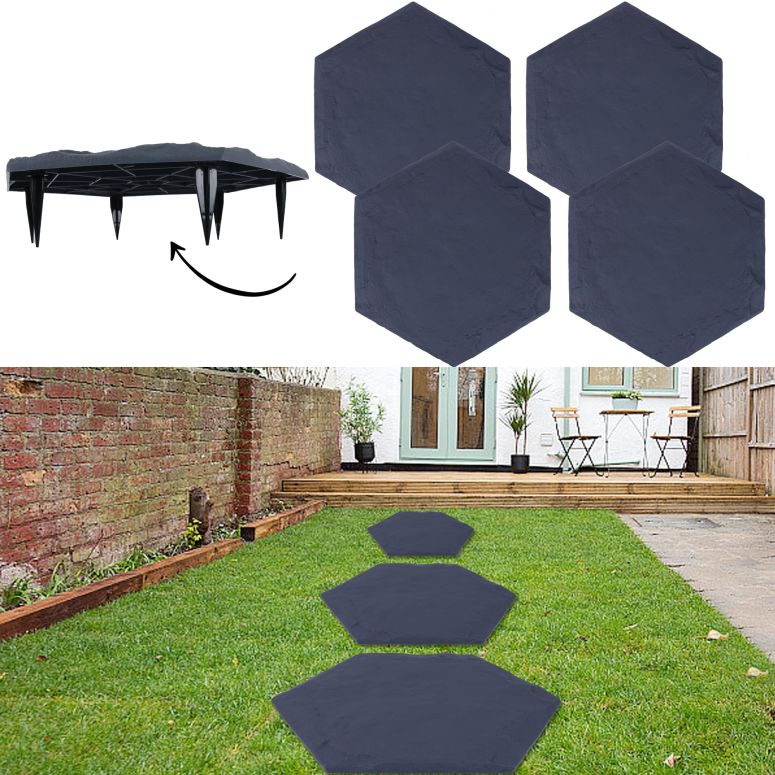 敷石 飛び石 庭園 洋風 庭 4Pcs Large Stepping Stones Outdoor Garden Walkway, Durable Plastic Pavers for Patio, Pathway, and Landscaping, Weatherproof Stepping Stones with Ground Stakes for Easy Installation 【並行輸入品】
