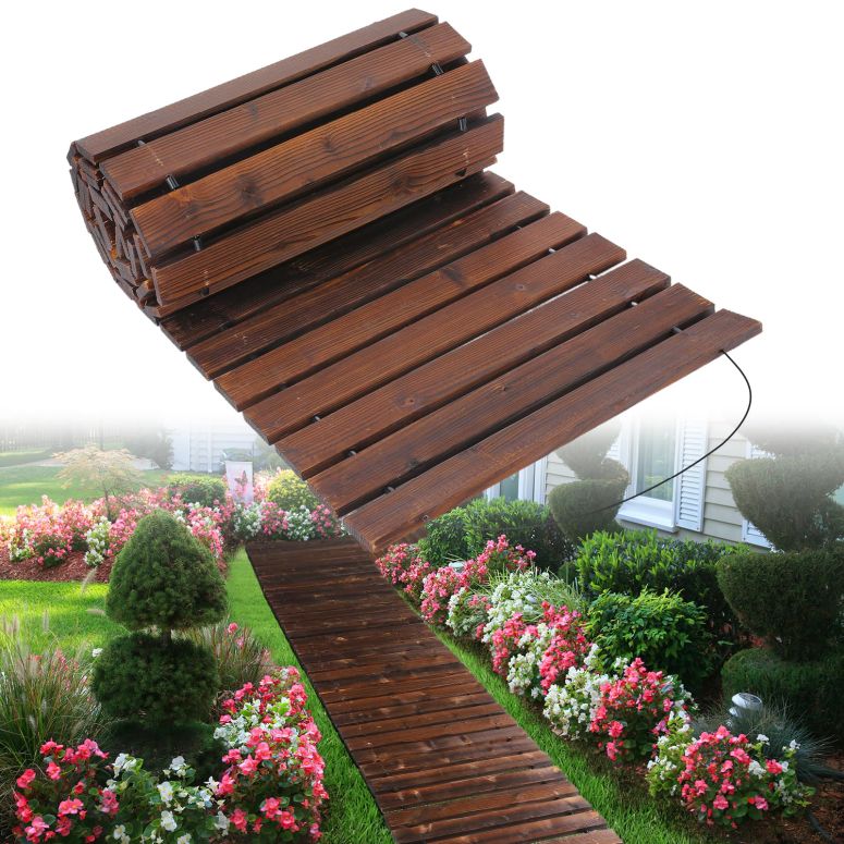 敷石 飛び石 庭園 洋風 庭 8.2 Ft Wooden Garden Pathway - Weather Resistant Carbonized Pine Roll Out Decorative Walkway, Boardwalk Pathway Pavers for Outside Stepping Stones Outdoor Flooring Patio Beach Pool Backyard 【並行輸入品】
