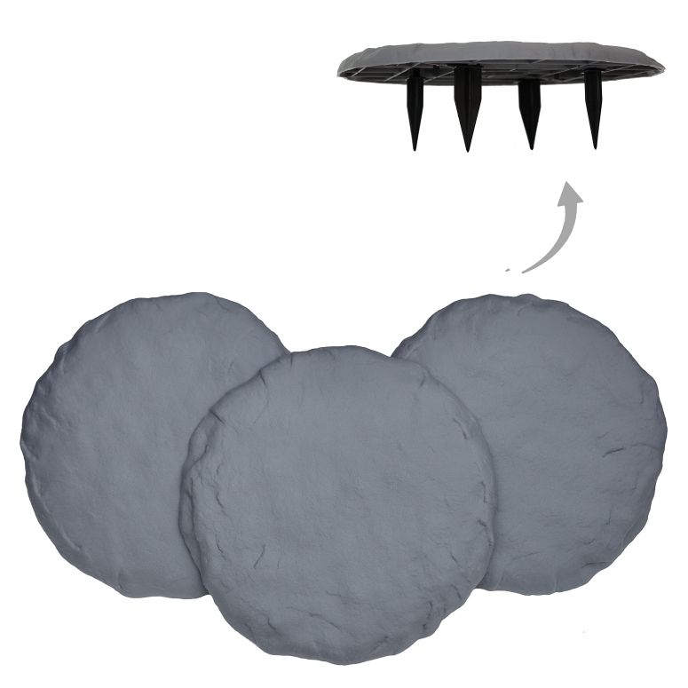 敷石 飛び石 庭園 洋風 庭 Ei Circular 15.5” Stepping Stones with Ground Stakes - Home or Garden Step Stones for Outdoor Walkway or Pathway Pavers - Resin Material (4, Light Grey Stone) 【並行輸入品】