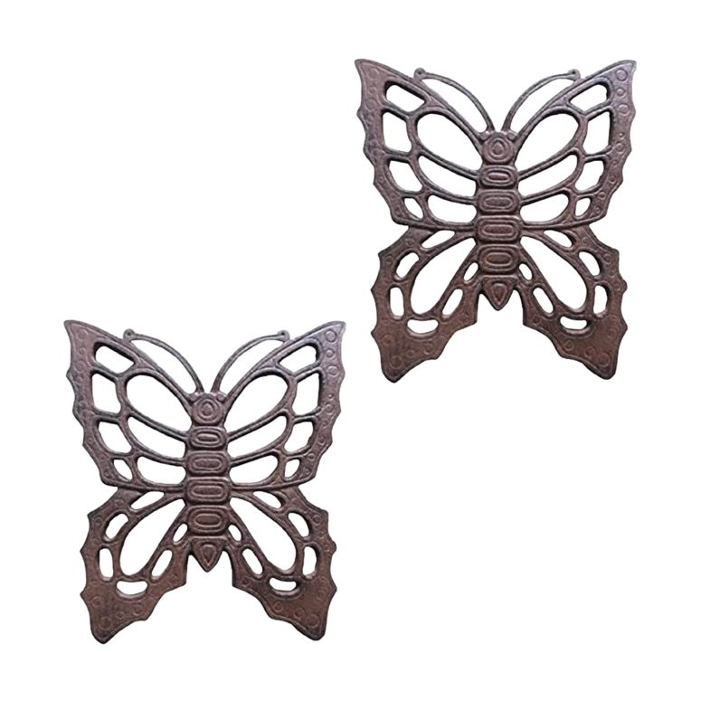 敷石 飛び石 庭園 洋風 庭 Comfy Hour Rustic Style Outdoor Collection Cast Iron Garden Stepping Stone - Butterfly (Vintage Wash Brown), Set of 2 【並行輸入品】