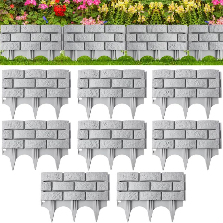 敷石 飛び石 庭園 洋風 庭 Landical 8 Pcs Retaining Wall Block Faux Stone Edging for Landscaping, 17 x 13 Inch Garden Border Landscape Edging Blocks Garden Plastic Fence for Mulch Flower Bed Patio Lawn Path Walkway 【並行輸入品】
