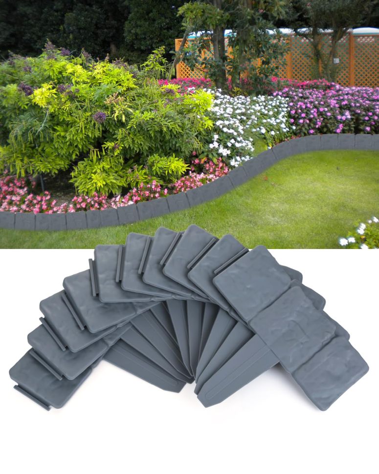 敷石 飛び石 庭園 洋風 庭 Landscape Edging Border No-Dig for Garden: 9 Inch Tall Flower Bed Border No Dig - 16FT Length Plastic Stone-Like Textured Garden Border for Lawn 【並行輸入品】