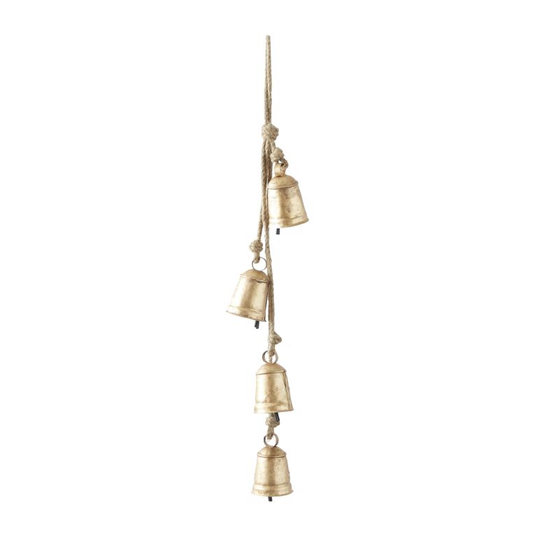 装飾 置物 雑貨 海外 Deco 79 Metal Tibetan Inspired Cascading Decorative Cow Bells with 4 Bells on Jute Hanging Rope, 3\