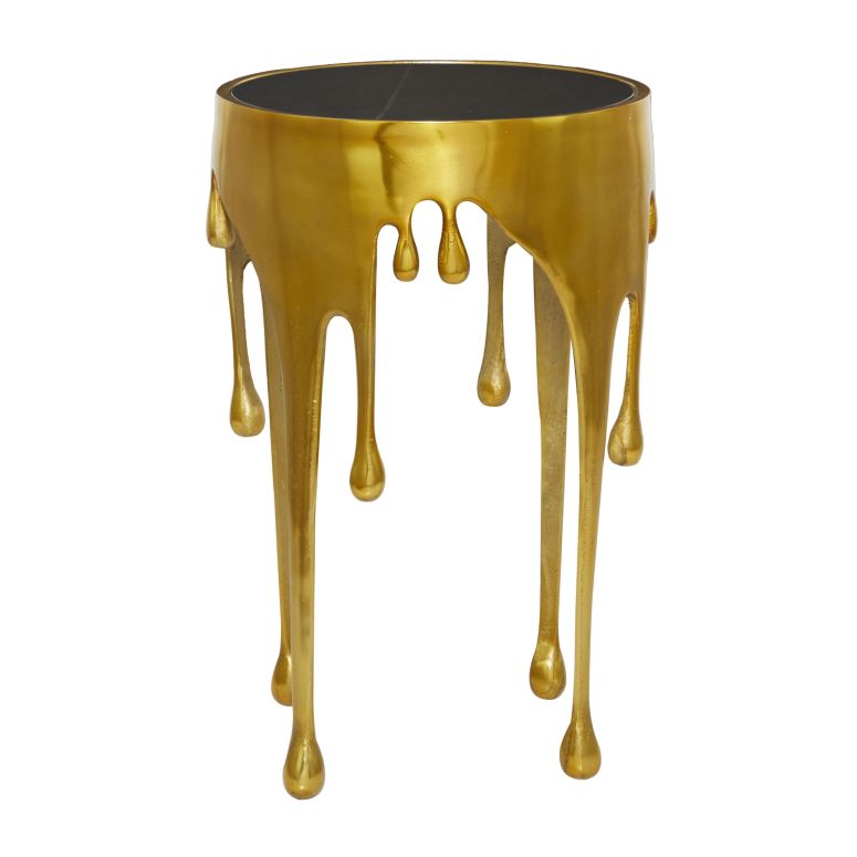 かざり付ける 飾りつけ 雑貨 外国で Deco 79 Aluminum Metal Abstract Melting Drip Accent Table with Melting Design and Shaded Glass Top, 16\u0027 x 16\u0027 x 25\u0027, Gold 【並行輸入品】