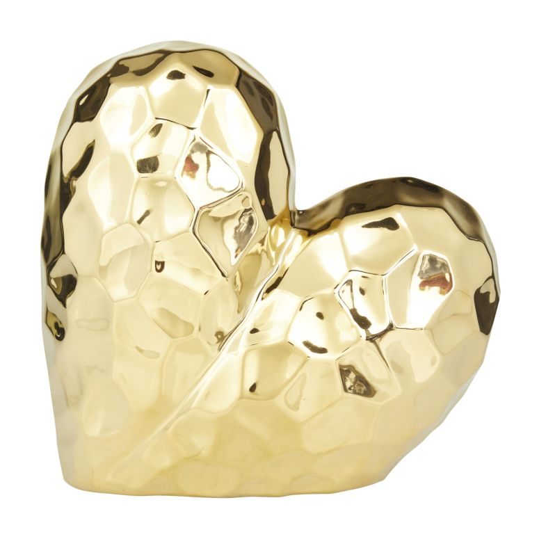 装飾 置物 雑貨 海外 Deco 79 Porcelain Ceramic Heart Decorative Sculpture Dimensional Angled Origami Inspired Home Decor Statue, Accent Figurine 8" x 3" x 8", Gold 【並行輸入品】｜MJ-MARKET
