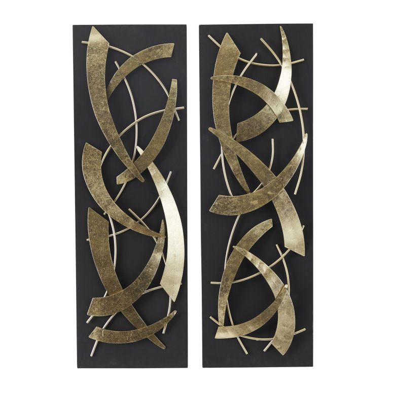 装飾 置物 雑貨 海外 Deco 79 Metal Abstract Home Wall Decor Dimensional Wall Sculpture with Black Wood Backing, Set of 2 Wall Art 12\
