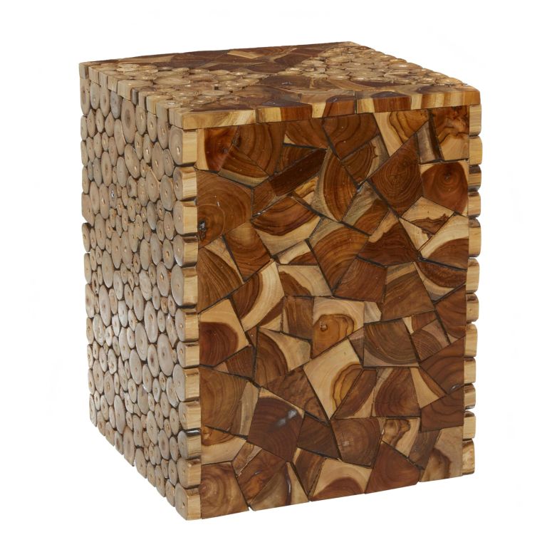 かざり付ける 飾りつけ 雑貨 外国で Deco 79 Teak Wood Handmade Side End Accent Table End Table with Mosaic Wood Chip Design, Side Table 14\" x 14\"" x 18\"", Brown 【並行輸入品】"