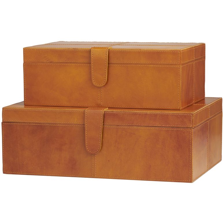 かざり付ける 飾り付け 雑貨 外国で Deco 79 Leather Handmade Decorative Box Storage Decorative Keepsake Boxes with Snap Front Closure and Detailed Stitching, Set of 2 Storage Boxes 17\