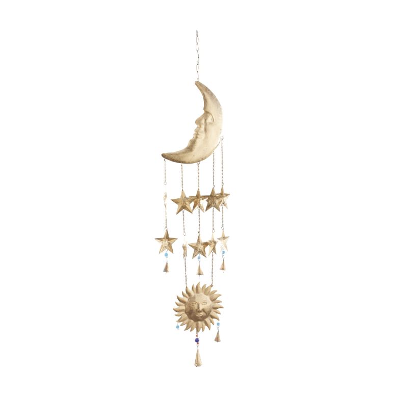 装飾 置物 雑貨 海外 Deco 79 Metal Sun and Moon Windchime with Glass Beads and Cone Bells, 9\