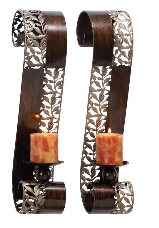 装飾 置物 雑貨 海外 Deco 79 Metal Leaf Wall Sconce Cutout with Scrolled Edges, Set of 2 5\