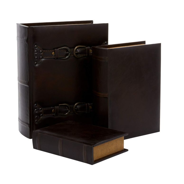装飾 置物 雑貨 海外 Deco 79 Wooden Decorative Box Faux Storage Book Book Shaped Boxes with Faux Leather Detailing, Set of 3 Decorative Keepsake Boxes 14\