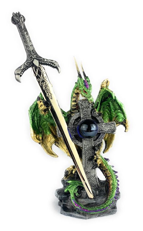 装飾 置物 雑貨 海外 Ain&rsquo;t It Nice Dragon Statue with Medieval Dragon Sword and Crystal Ball Collectible Dragon Figurine Fantasy Medieval Dragon D?cor, Green 4.5(L) 2(W) X 7(H) inches 【並行輸入品】｜MJ-MARKET