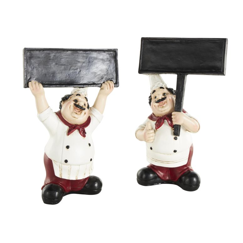 装飾 置物 雑貨 海外 Deco 79 Polystone Chef Decorative Sculpture Kitchen Decorative Figurine Home Decor Statues with Chalkboard Signs, Set of 2 Accent Figurines 5\