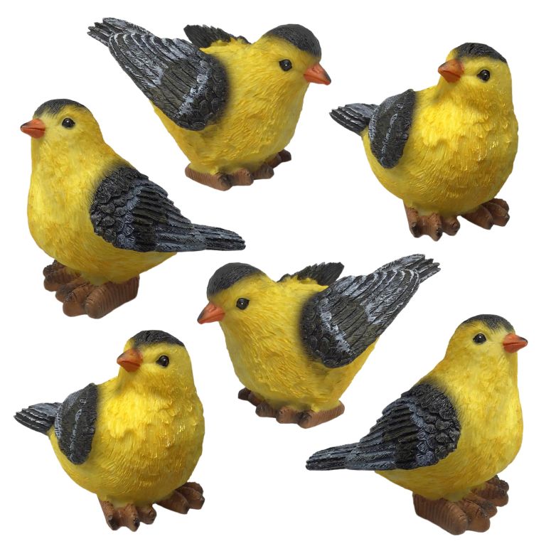 装飾 置物 雑貨 海外 BANBERRY DESIGNS Goldfinch Bird Figurines Hand-Painted - Set of 6 ? Includes 3 Poses - Decorative - Polystone - Garden & Home Accents - 3\