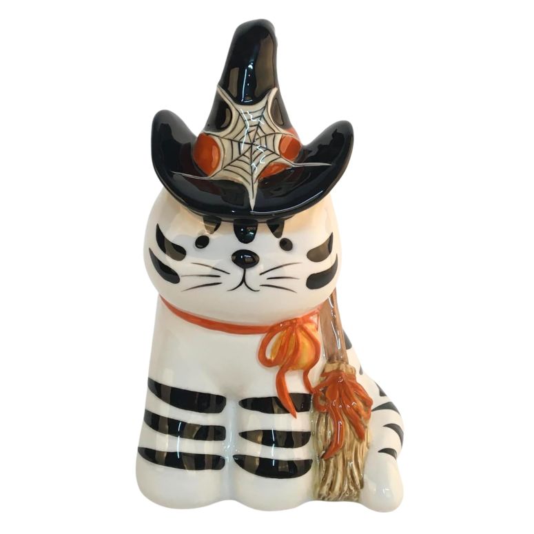 装飾 置物 雑貨 海外 Blue Sky Clayworks Cat with Witch Hat Figurine, Ceramic, 5.15\