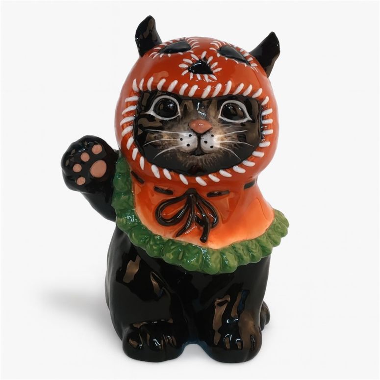 装飾 置物 雑貨 海外 Blue Sky Clayworks Cat with Pumpkinhead Hat Figurine, Ceramic, 6.25\
