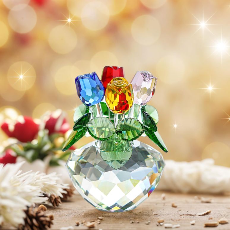 装飾 置物 雑貨 海外 H&D HYALINE & DORA Crystal Rose Figurines Flowers Collectible Figurines Ornament Romantic Crystal Flower Gifts for Women Glass Rose Flower Bouquet with Gift Box 【並行輸入品】