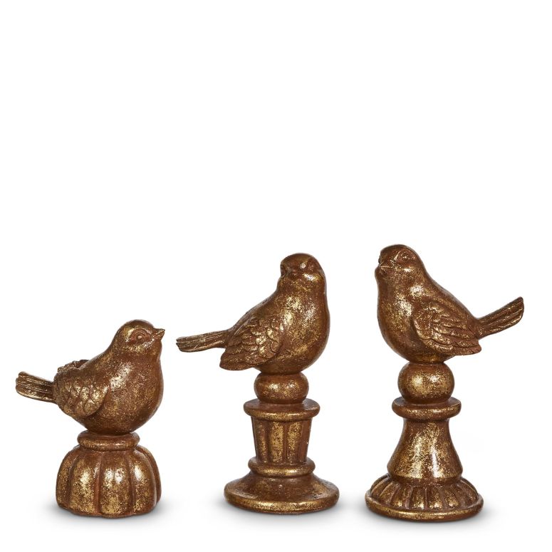 装飾 置物 雑貨 海外 RAZ Imports Antique Brass Birds On Pedestals, Set of 3, 5-inch, 6.5-inch, 6.75-inch Height 【並行輸入品】