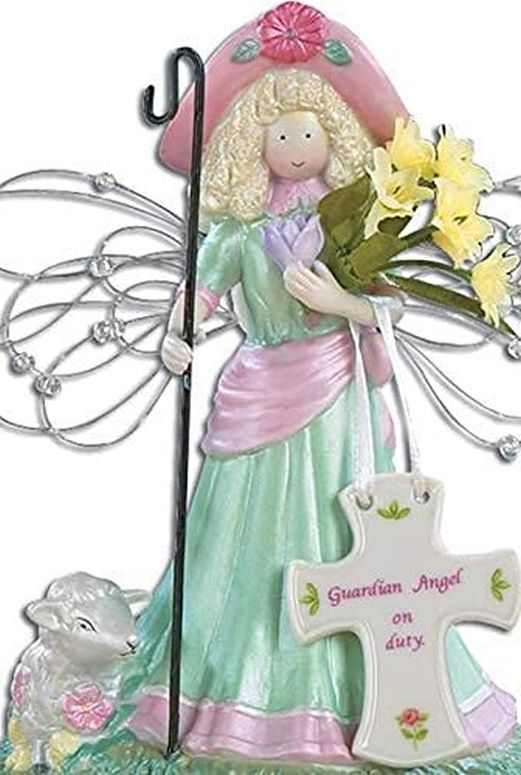 装飾 置物 雑貨 海外 BANBERRY DESIGNS Angel Figurine - Lamb, Cross, Flowers and Staff - Guardian Angel on Duty - Musical - Plays You Light up My Life - Measures 6.5" H x 5" W 【並行輸入品】|MJ-MARKET