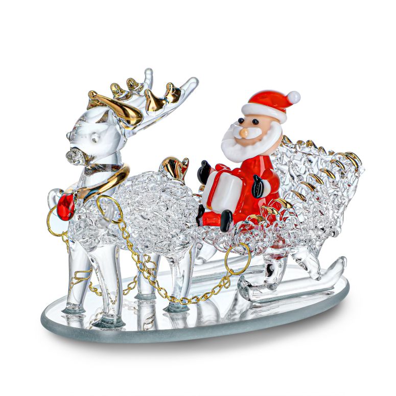 装飾 置物 雑貨 海外 H&D HYALINE & DORA Blown Glass Santa Sleigh Figurines, Handmade Christmas Collectible Decorations,Mini Glass Christmas Figurines for Indoor Decorations & Holiday Displays 【並行輸入品】