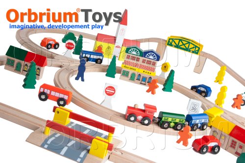 楽天市場】Orbrium Toys 52 ピース 木製電車 木製レール トーマス 