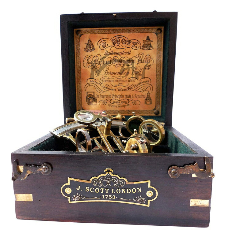 六分儀 金管楽器製 真ちゅう 天体観察用品 SIXTANT MAH Brass Ship History Sextant with Hardwood Box. C-3082 【並行輸入品】