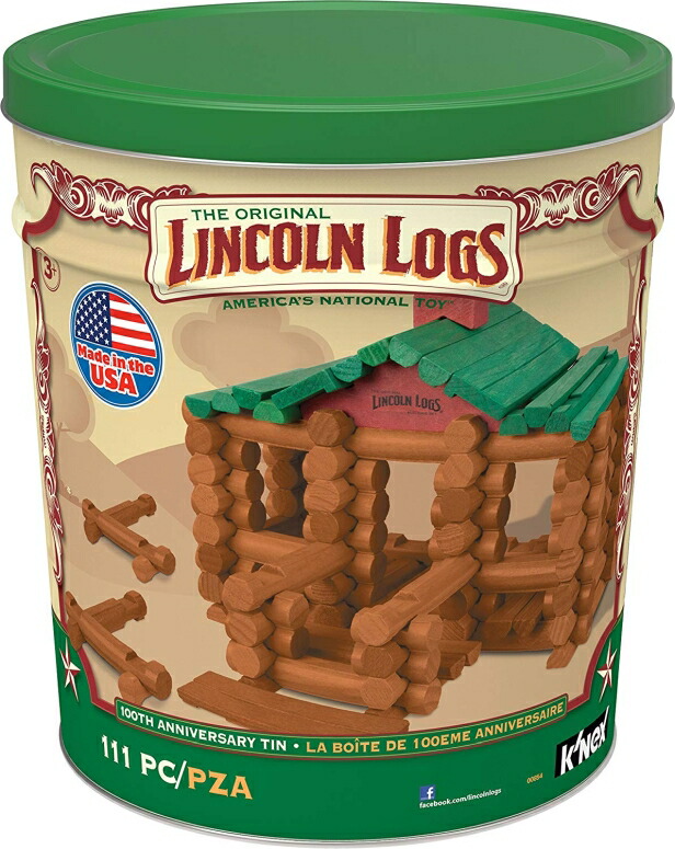 おもちゃのログハウスを建ててみよう LINCOLN LOGS ? 100th Anniversary Tin - 111 All-Wood Pieces ? Ages 3+ Construction Education Toy 【並行輸入品】|MJ-MARKET